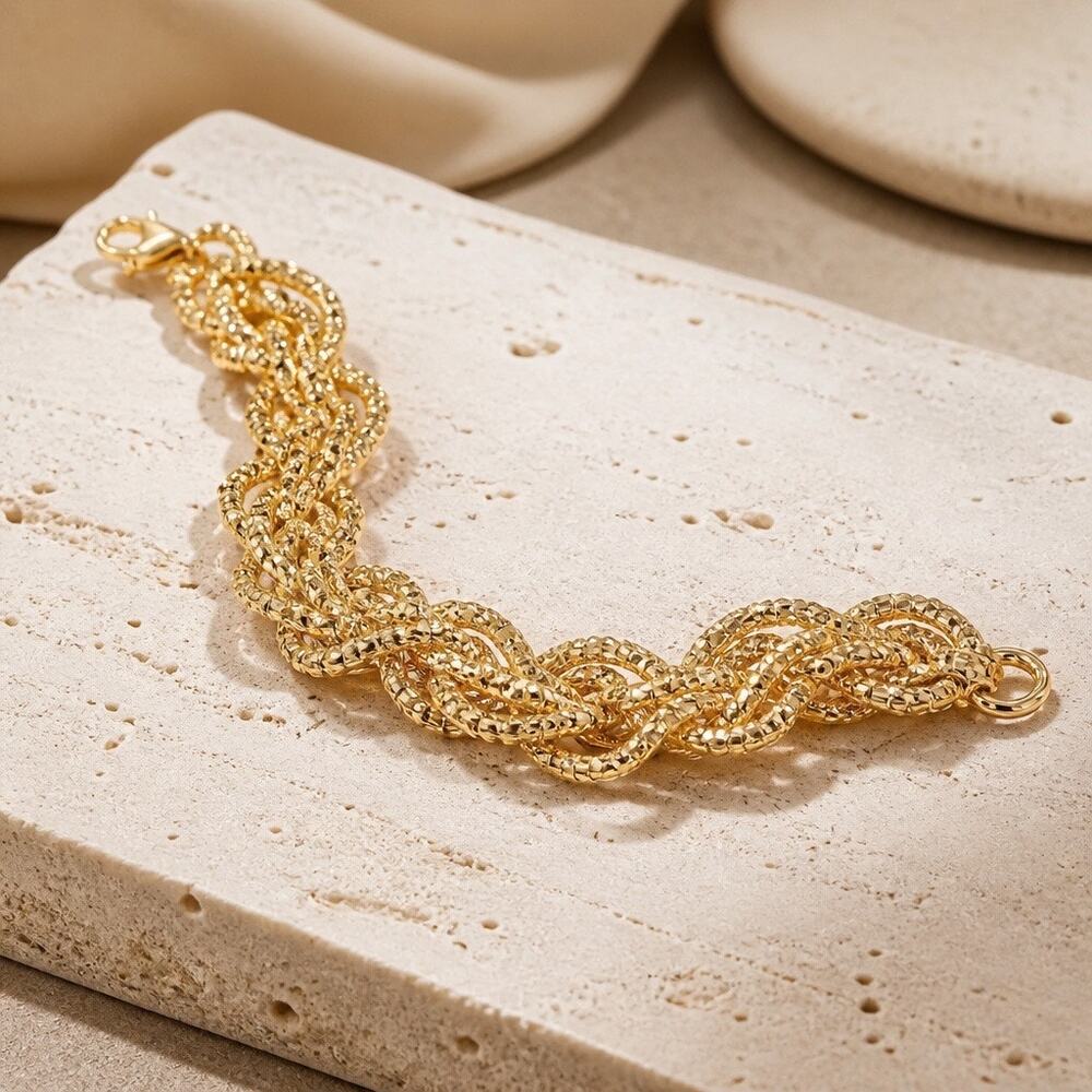 1970s Italian 18K Yellow Gold Plated Braided Mesh Statement Link Bracelet